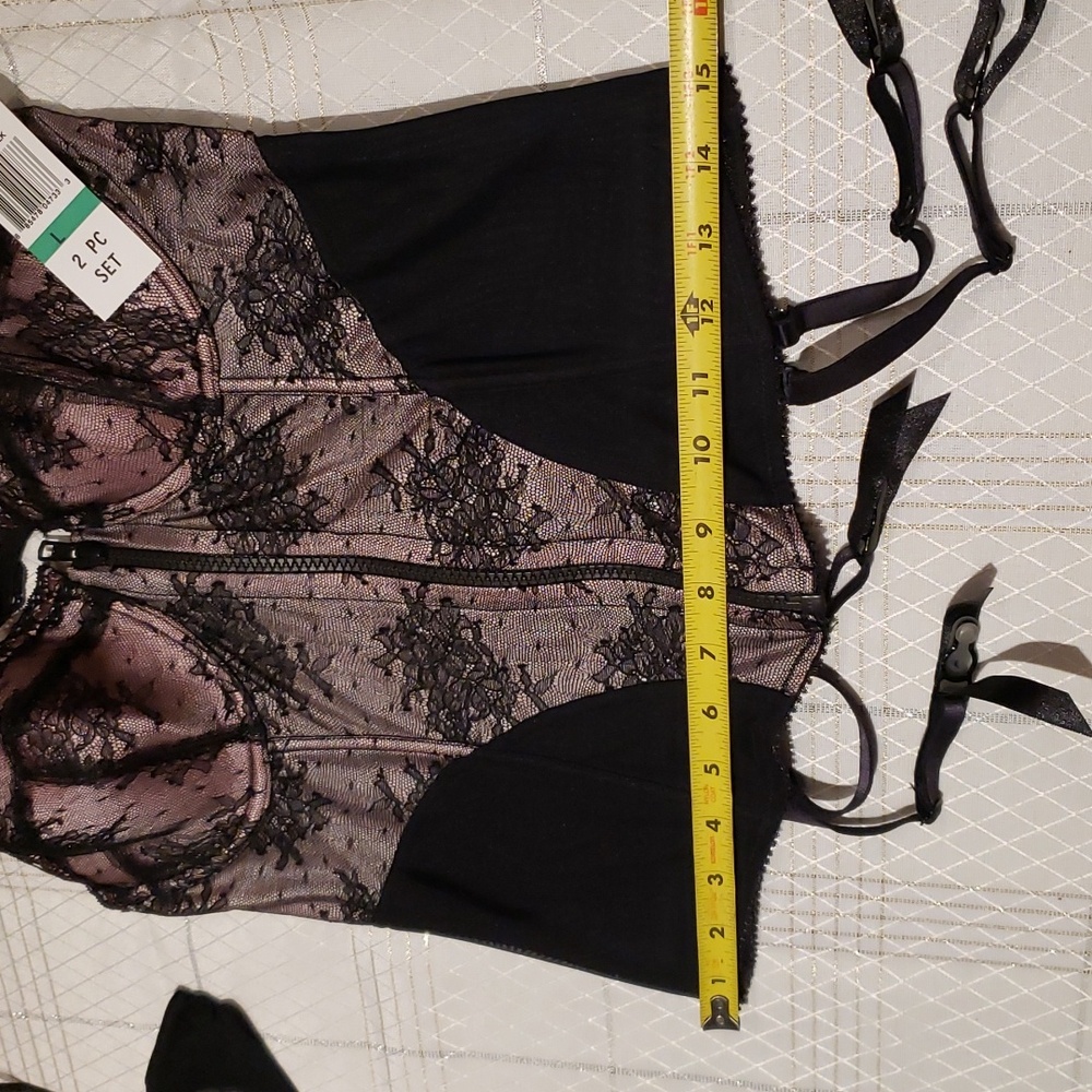 Felina Jezebel NEW Lust Bustier 2-piece Corset G-String Thong BLACK Women L Sexy - Picture 16 of 16